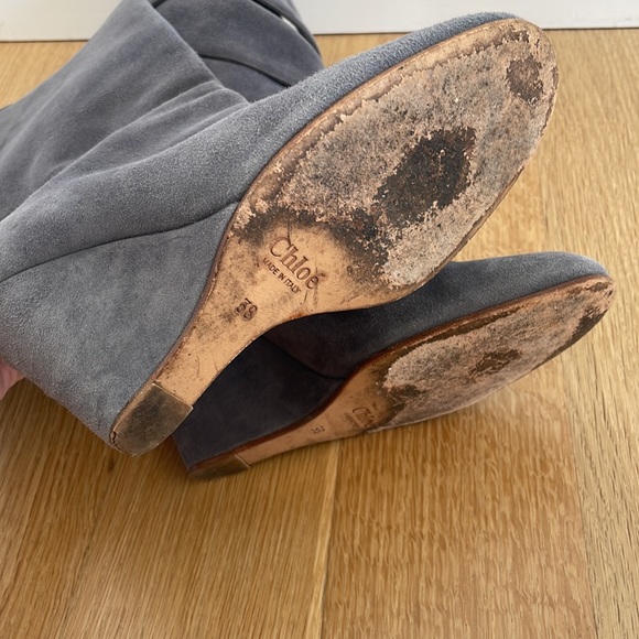 Chloe Gray Suede Wedge Boot With Wrap Around Ties Size 38 - Picture 8 of 13